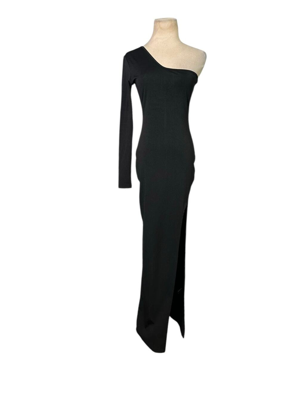 Shein black one shoulder slit maxi dress size XS